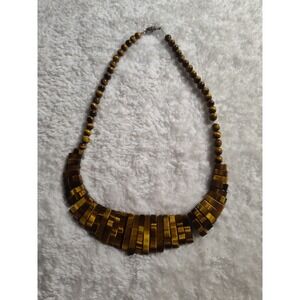 Handcrafted Beaded Tiger's Eye Egyptian Fan 18" Pendant Necklace